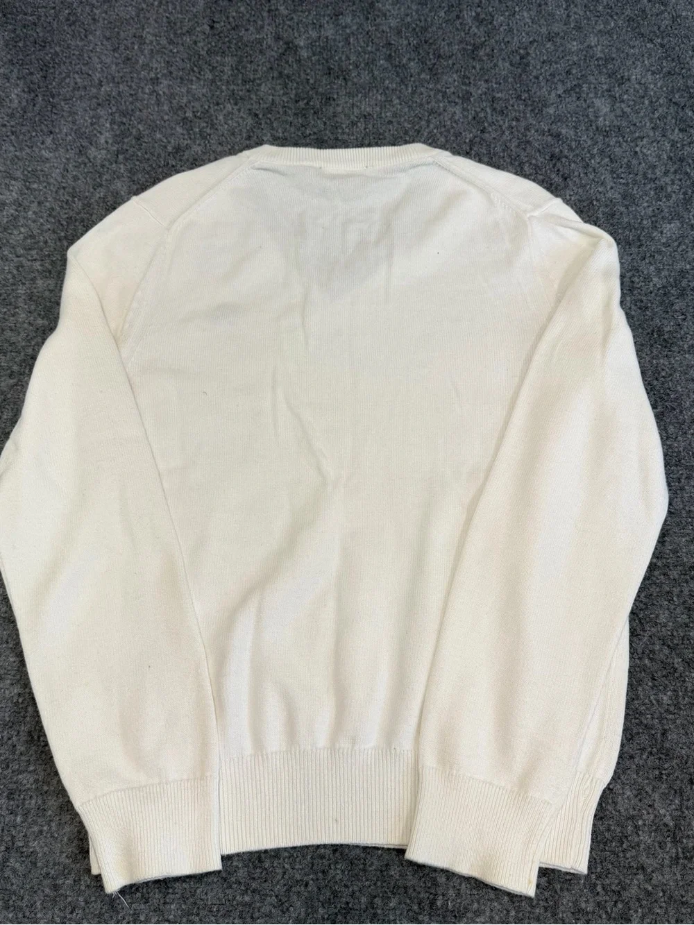 Express Men's White V-Neck Sweater with Small Lion Crest